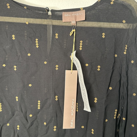 Anthropologie Black and Silver Ruffled Bell Sleeve Blouse - Picture 2 of 4